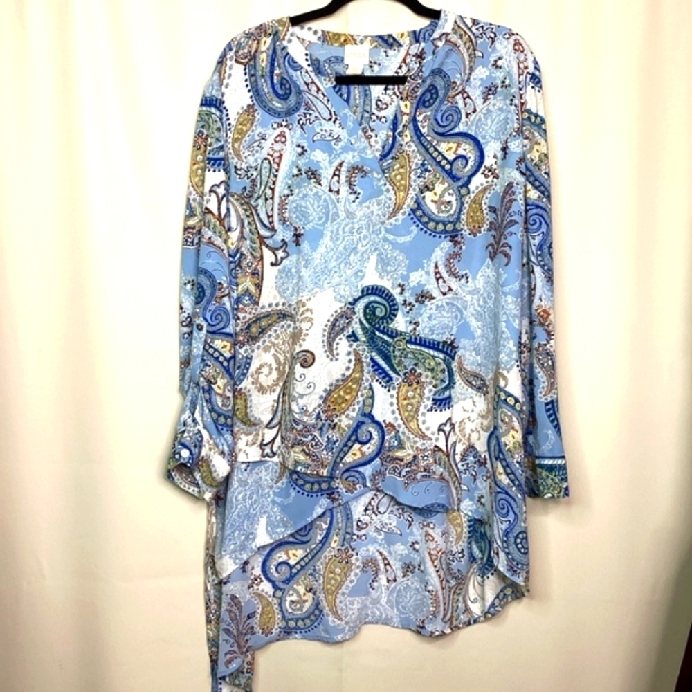 Chico's plus size 3 16 18 2X Blue and White Asymmetrical Tunic Fall Top - Picture 2 of 16